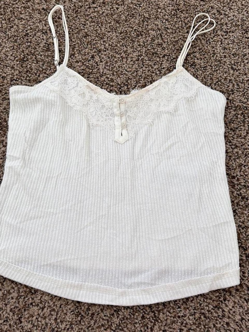Abercrombie & Fitch Lace-Trim Ivory Ribbed Cami